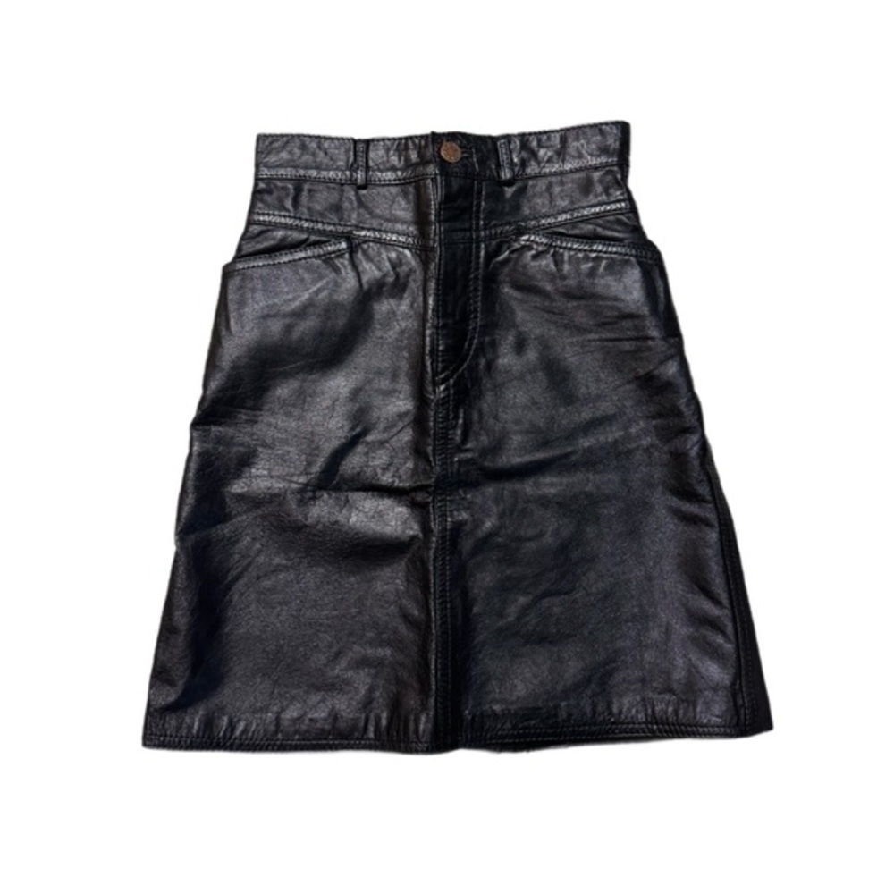Vintage 1980s Black Leather Skirt Size 23